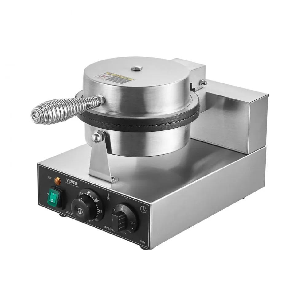 VEVOR Electric Ice Cream Cone Maker, Commercial 1230W Waffle Cone Machine, Non-Stick Stainless Steel Egg Roll Mold, with Temperature and Time Control, Handle, for Restaurant Bakery Snack Bar Family
