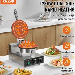 VEVOR Electric Ice Cream Cone Maker, Commercial 1230W Waffle Cone Machine, Non-Stick Stainless Steel Egg Roll Mold, with Temperature and Time Control, Handle, for Restaurant Bakery Snack Bar Family