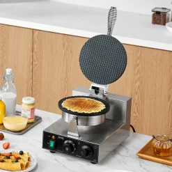 VEVOR Electric Ice Cream Cone Maker, Commercial 1230W Waffle Cone Machine, Non-Stick Stainless Steel Egg Roll Mold, with Temperature and Time Control, Handle, for Restaurant Bakery Snack Bar Family