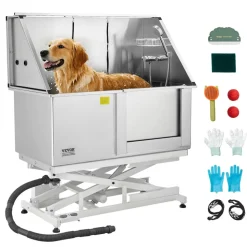 VEVOR Electric Lift Dog Washing Station, 50Inch Professional Stainless Steel Pet Grooming Tub w/ Non-Slip Drain Board,Faucet & Showerhead for Home & Grooming Shop,Fits Medium & Large Pets (Right Door)