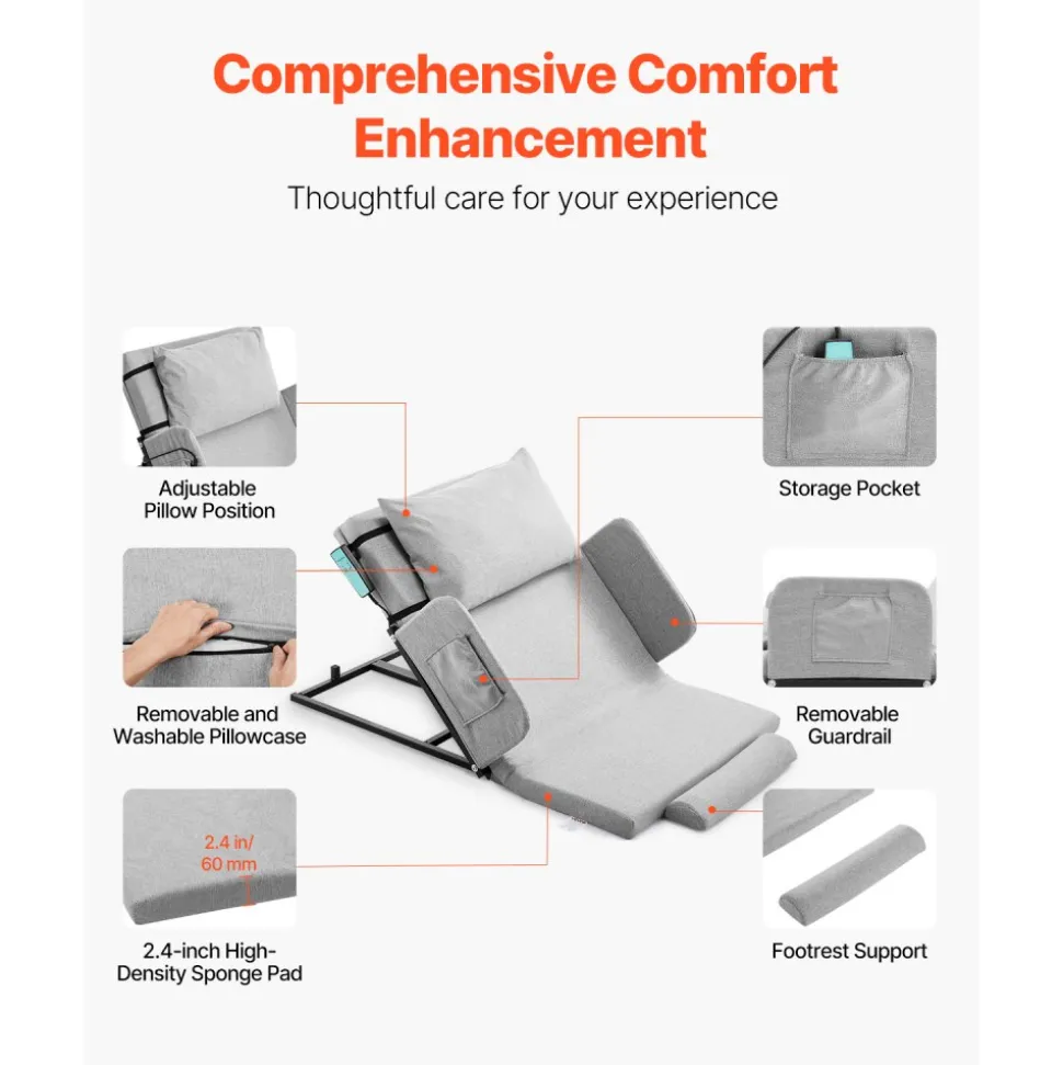 VEVOR Electric Lifting Backrest for Bed, 300 lbs Capacity, 4-68° Adjustable Lifting Bed Backrest, with Guardrail Armrest & Storage Pouch, Machine Washable, for Pregnant Women Elderly Patient Handicap