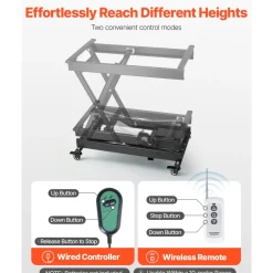 VEVOR Electric Lift Table, 330 lbs Capacity Single Scissor Lift Table, 8 - 28 in Height Adjustable Lifting Platform, Coffee Table lift with 4 Wheels, for Material Handling and Transportation, Black