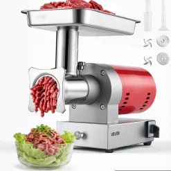 VEVOR Electric Meat Grinder, 661 Lbs/Hour800 W Meat Grinder Machine, 1.5 HP Electric Meat Mincer with 2 Grinding Plates, Sausage Kit Set Meat Grinder Heavy Duty, Home Kitchen & Commercial Use Red