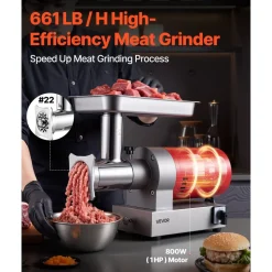 VEVOR Electric Meat Grinder, 661 Lbs/Hour800 W Meat Grinder Machine, 1.5 HP Electric Meat Mincer with 2 Grinding Plates, Sausage Kit Set Meat Grinder Heavy Duty, Home Kitchen & Commercial Use Red
