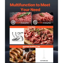 VEVOR Electric Meat Grinder, 661 Lbs/Hour800 W Meat Grinder Machine, 1.5 HP Electric Meat Mincer with 2 Grinding Plates, Sausage Kit Set Meat Grinder Heavy Duty, Home Kitchen & Commercial Use Red