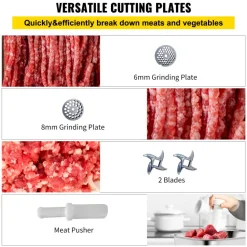 VEVOR Electric Meat Mincer, 1100W 330LBS/H Capacity Meat Grinder Machine, Stainless Steel Meat Grinder Commercial Sausage Stuffer Maker for Home & Commercial Use