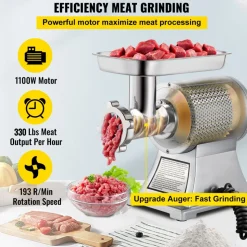 VEVOR Electric Meat Mincer, 1100W 330LBS/H Capacity Meat Grinder Machine, Stainless Steel Meat Grinder Commercial Sausage Stuffer Maker for Home & Commercial Use