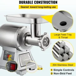 VEVOR Electric Meat Mincer, 1100W 330LBS/H Capacity Meat Grinder Machine, Stainless Steel Meat Grinder Commercial Sausage Stuffer Maker for Home & Commercial Use
