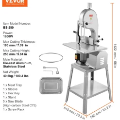 VEVOR Electric Meat Saw, 1800W Stainless Vertical Cutter, 19.1