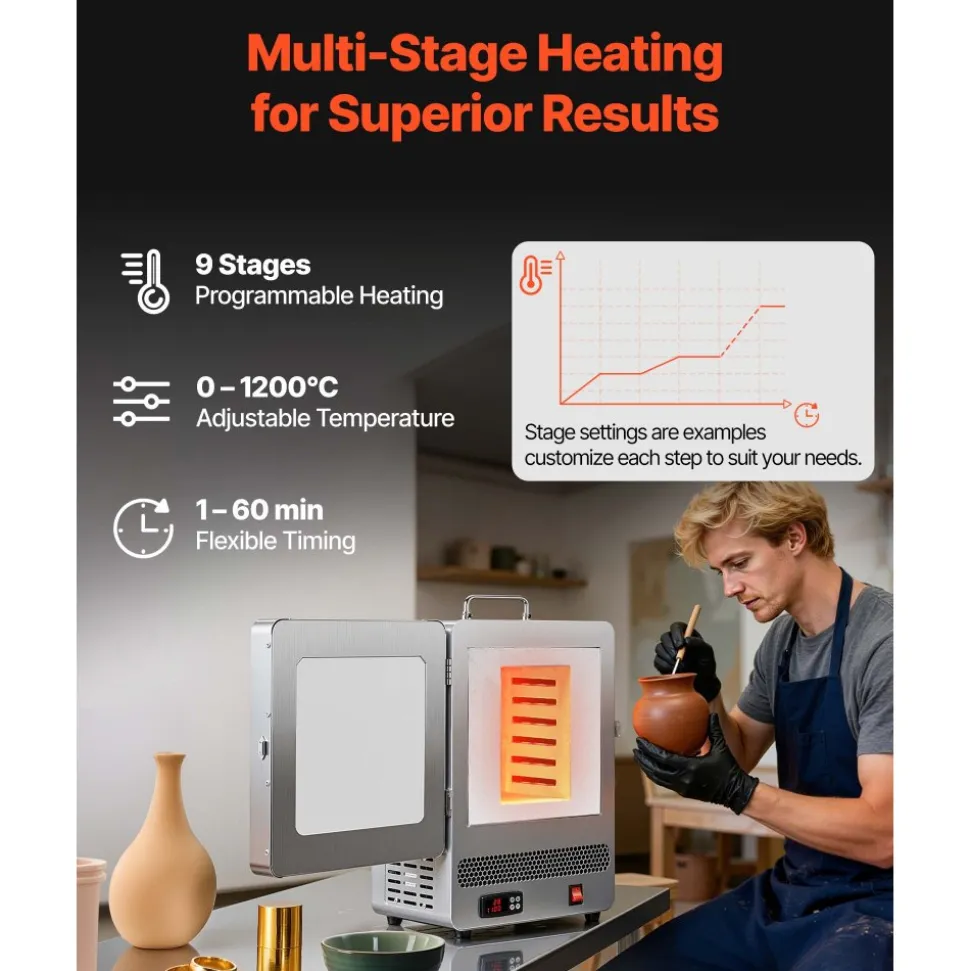 VEVOR Electric Melting Furnace, 1650W Electric Kiln, Digital Melting Furnace with Max Temperature 2192℉/1200℃ for Lost-Wax Casting, Clay DIY, Metal Annealing, Ceramic Firing, PID Temp Control