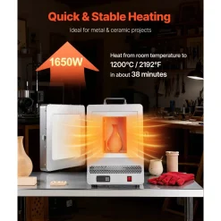 VEVOR Electric Melting Furnace, 1650W Electric Kiln, Digital Melting Furnace with Max Temperature 2192℉/1200℃ for Lost-Wax Casting, Clay DIY, Metal Annealing, Ceramic Firing, PID Temp Control