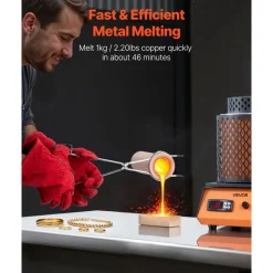 VEVOR Electric Melting Furnace, 1350W Electric Metal Smelter Foundry, 2102℉/1150℃ Metal Smelting Machine with 3kg Ceramic Crucible, Gold Smelting Kit for Jewelry Making, Metal Bars, Metal Components