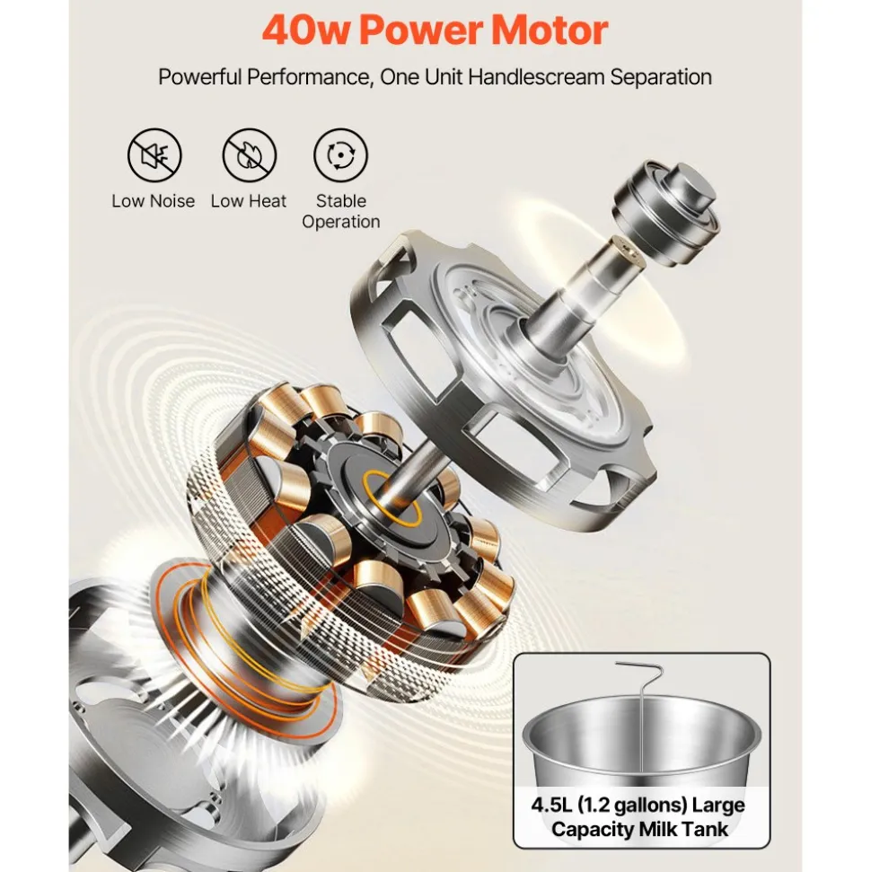 VEVOR Electric Milk Cream Separator, 60L/H Output 10500RPM Milk Cream Centrifugal Separator, 304 Stainless Steel Goat Cow Milk Skimmer Separating Machine with 4.5L Bowl Capacity (40W, 100-240V)