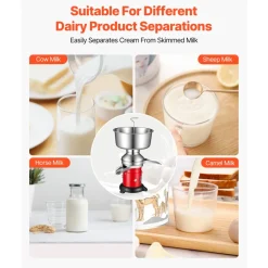 VEVOR Electric Milk Cream Separator, 60L/H Output 10500RPM Milk Cream Centrifugal Separator, 304 Stainless Steel Goat Cow Milk Skimmer Separating Machine with 4.5L Bowl Capacity (40W, 100-240V)
