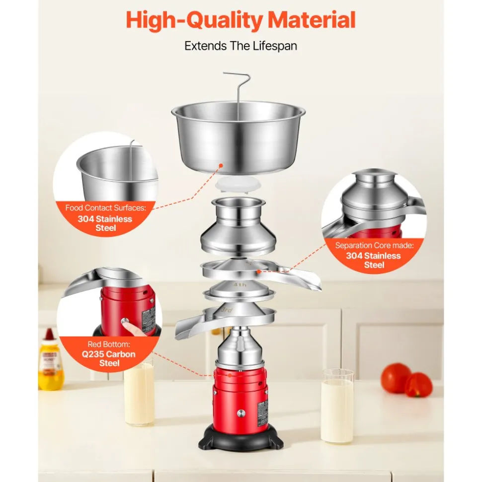 VEVOR Electric Milk Cream Separator, 60L/H Output 10500RPM Milk Cream Centrifugal Separator, 304 Stainless Steel Goat Cow Milk Skimmer Separating Machine with 4.5L Bowl Capacity (40W, 100-240V)