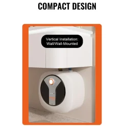 VEVOR Electric Mini-Tank Water Heater 4-Gallon Tank, 1440W Hot Water Boiler Storage, Safety Temperature Pressure Valve Easy Install, for Kichen Bathroom Restaurant, Shelf Wall Mounted