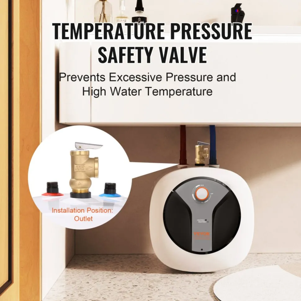 VEVOR Electric Mini-Tank Water Heater 4-Gallon Tank, 1440W Hot Water Boiler Storage, Safety Temperature Pressure Valve Easy Install, for Kichen Bathroom Restaurant, Shelf Wall Mounted
