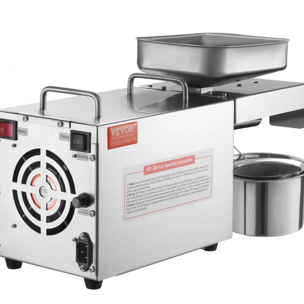 VEVOR Electric Oil Press Machine, 700W Stainless Steel Oil Extractor Machine, 140℃ / 284℉ Constant Temperature, Hot Press Oil Expeller for Pressing Peanuts, Sesame Seeds, Rapeseed, Tea Seeds