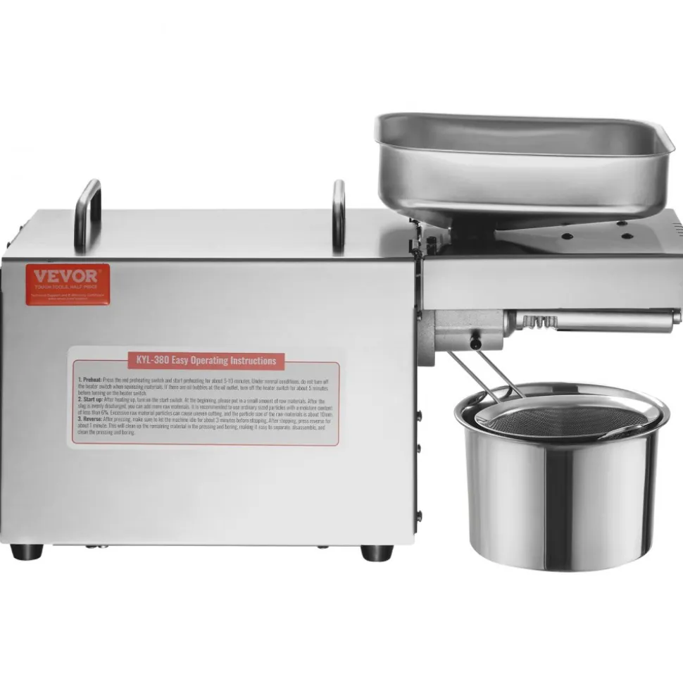 VEVOR Electric Oil Press Machine, 700W Stainless Steel Oil Extractor Machine, 140℃ / 284℉ Constant Temperature, Hot Press Oil Expeller for Pressing Peanuts, Sesame Seeds, Rapeseed, Tea Seeds