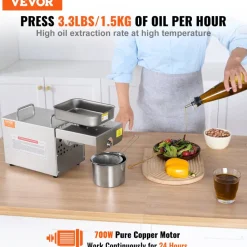 VEVOR Electric Oil Press Machine, 700W Stainless Steel Oil Extractor Machine, 140℃ / 284℉ Constant Temperature, Hot Press Oil Expeller for Pressing Peanuts, Sesame Seeds, Rapeseed, Tea Seeds
