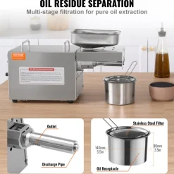 VEVOR Electric Oil Press Machine, 700W Stainless Steel Oil Extractor Machine, 140℃ / 284℉ Constant Temperature, Hot Press Oil Expeller for Pressing Peanuts, Sesame Seeds, Rapeseed, Tea Seeds
