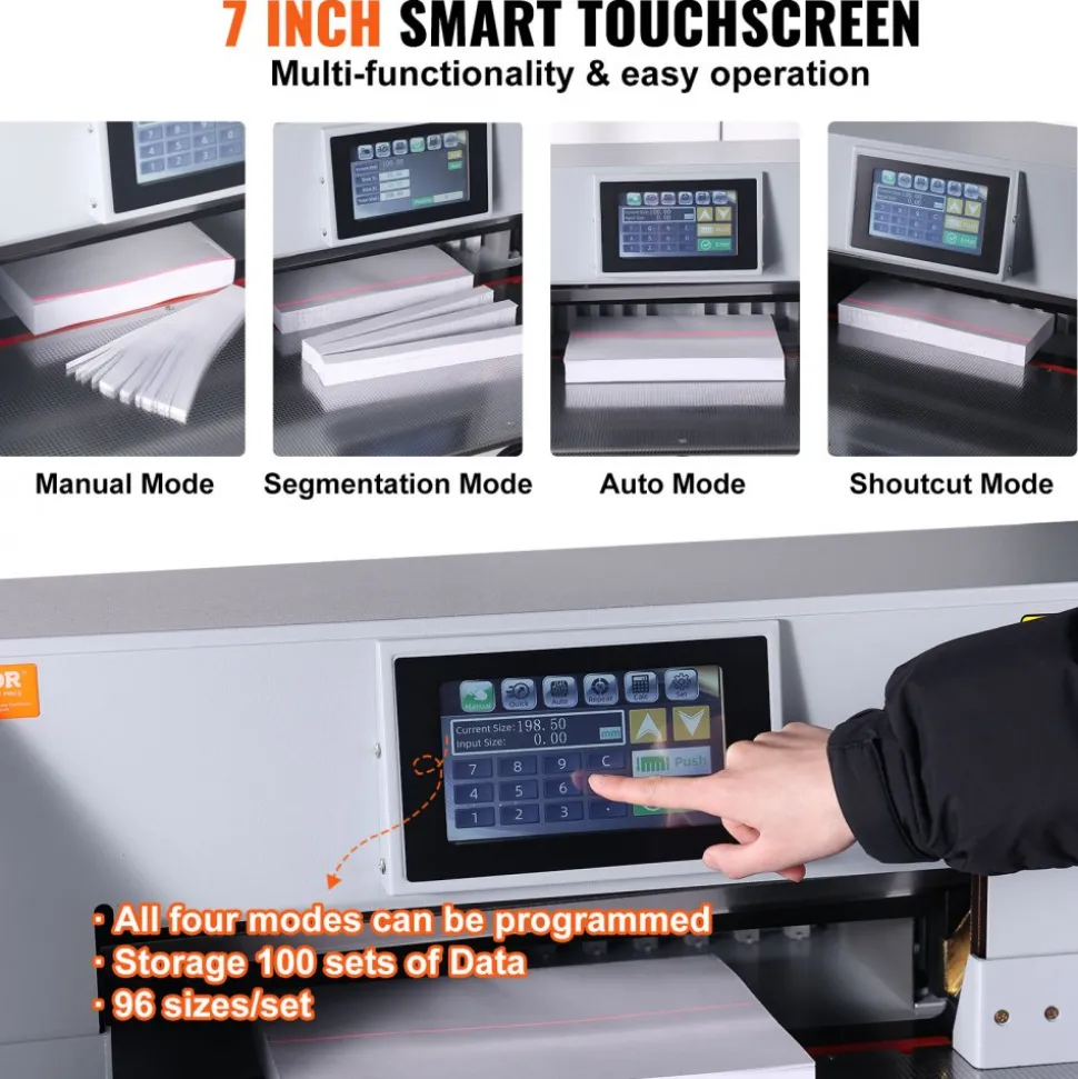 VEVOR Electric Paper Cutter, Heavy Duty Paper Trimmer 19" /482.6mm Cutting Width, 3.14"/80mm Cutting Thickness, Electric Paper Cutting Machine with 7" Touchscreen Numerical Control Function