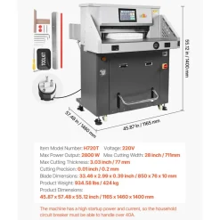 VEVOR Electric Paper Cutter, Metal Hydraulic Paper Cutter Machine, 26 inch Cutting Width, 3.94 inch Cutting Thickness, Large Size Electric Guillotine Trimmer with Infrared Function and Spare Blade