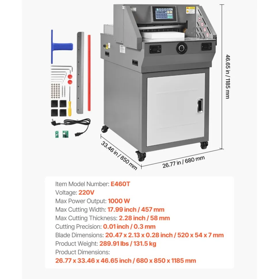 VEVOR Electric Paper Cutter, Metal Programmable Paper Cutter Machine, 17.99 inch Cutting Width, 2.28 inch Cutting Thickness, Electric Hydraulic Guillotine Trimmer with Infrared Function & Spare Blade