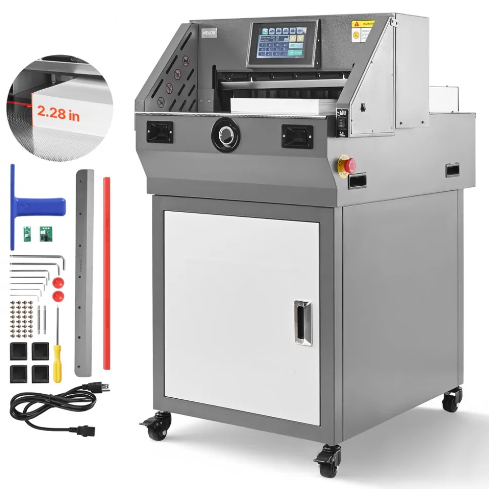 VEVOR Electric Paper Cutter, Metal Programmable Paper Cutter Machine, 17.99 inch Cutting Width, 2.28 inch Cutting Thickness, Electric Hydraulic Guillotine Trimmer with Infrared Function & Spare Blade