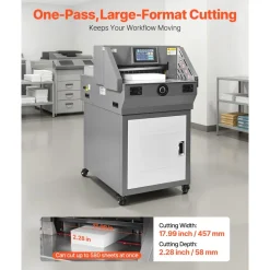 VEVOR Electric Paper Cutter, Metal Programmable Paper Cutter Machine, 17.99 inch Cutting Width, 2.28 inch Cutting Thickness, Electric Hydraulic Guillotine Trimmer with Infrared Function & Spare Blade