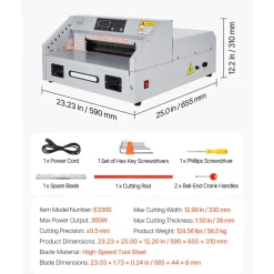 VEVOR Electric Paper Cutter, 300W Heavy Duty Paper Cutter Machine 11.8 in / 330 mm Cutting Width, 1.5 in / 38 mm Cutting Thickness, Electric Guillotine Trimmer with Casters & Infrared Function