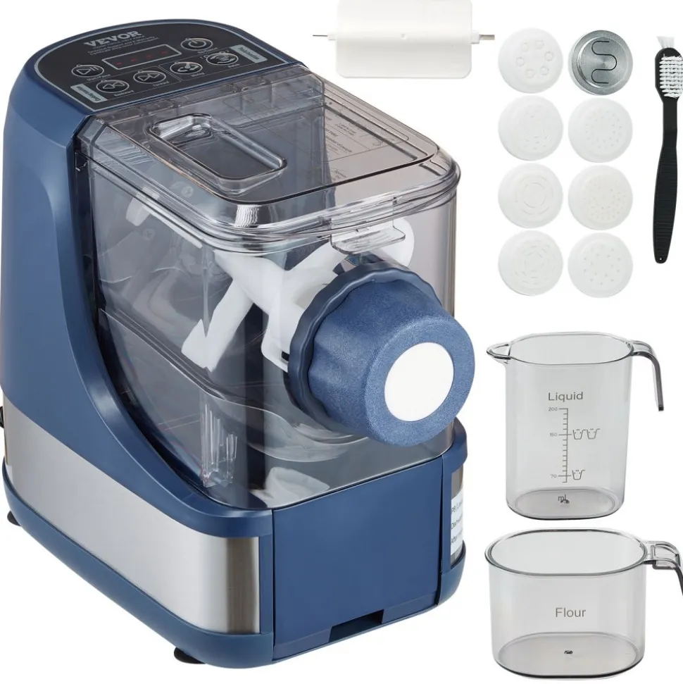 VEVOR Electric Pasta Maker, 150W Automatic Noodle Maker Machine with 8 Pasta Shapes, 4 Intelligent Modes, 500g Flour Capacity Pasta Maker Machine with Measuring Cups, Cleaning Brush for Home Kitchen