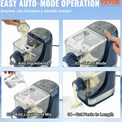 VEVOR Electric Pasta Maker, 150W Automatic Noodle Maker Machine with 8 Pasta Shapes, 4 Intelligent Modes, 500g Flour Capacity Pasta Maker Machine with Measuring Cups, Cleaning Brush for Home Kitchen