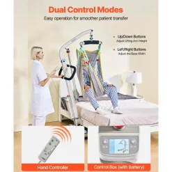 VEVOR Electric Patient Lift, Folding Patient Transfer Lift with U-Shaped Sling, Height & Width Adjustable Medical Transfer Assist with 4 Wheels & Handle Controller for Disabled Bedridden, 400LBS