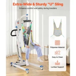 VEVOR Electric Patient Lift, Folding Patient Transfer Lift with U-Shaped Sling, Height & Width Adjustable Medical Transfer Assist with 4 Wheels & Handle Controller for Disabled Bedridden, 400LBS