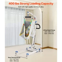 VEVOR Electric Patient Lift, Folding Patient Transfer Lift with U-Shaped Sling, Height & Width Adjustable Medical Transfer Assist with 4 Wheels & Handle Controller for Disabled Bedridden, 400LBS