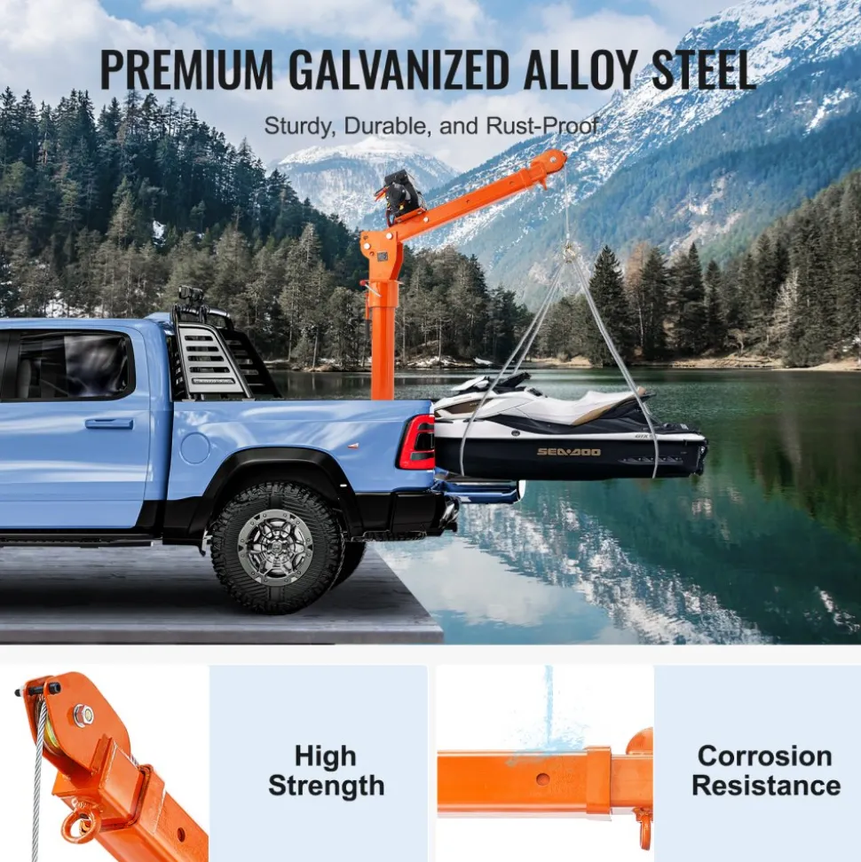 VEVOR Electric Pickup Truck Crane, 2200 lbs, Folding Truck-Mounted Bed Crane with Electric Winch 6000 lbs, Steel Pickup Truck Jib Crane Hoist 360° Swivel for Lifting Goods in Construction, Factory