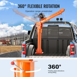 VEVOR Electric Pickup Truck Crane, 2200 lbs, Folding Truck-Mounted Bed Crane with Electric Winch 6000 lbs, Steel Pickup Truck Jib Crane Hoist 360° Swivel for Lifting Goods in Construction, Factory