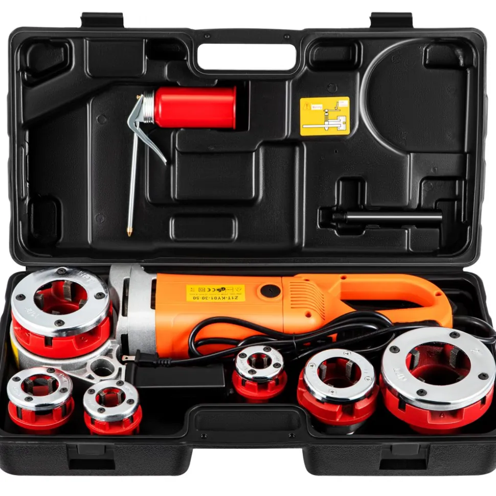 VEVOR Electric Pipe Threader, 2300W Pipe Threading Machine with 6 Dies 1/2"-2", 110V Hand-held Pipe Threader Machine with Copper Motor, Portable Electric Pipe Threading Kit with Carrying Case