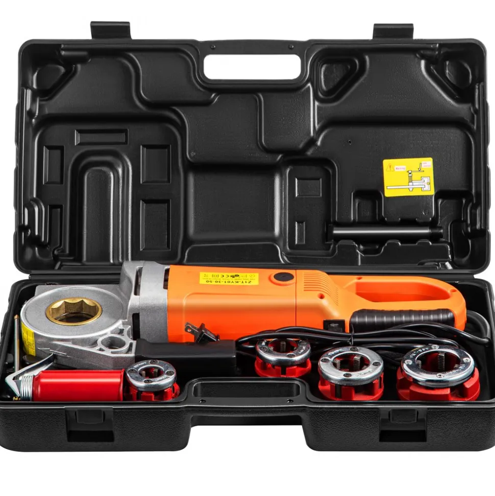 VEVOR Electric Pipe Threader, 2300W Pipe Threading Machine with 4 Dies 1/2" - 1 1/4", 110V Hand-held Pipe Threader Machine with Copper Motor, Portable Electric Pipe Threading Kit with Carrying Case