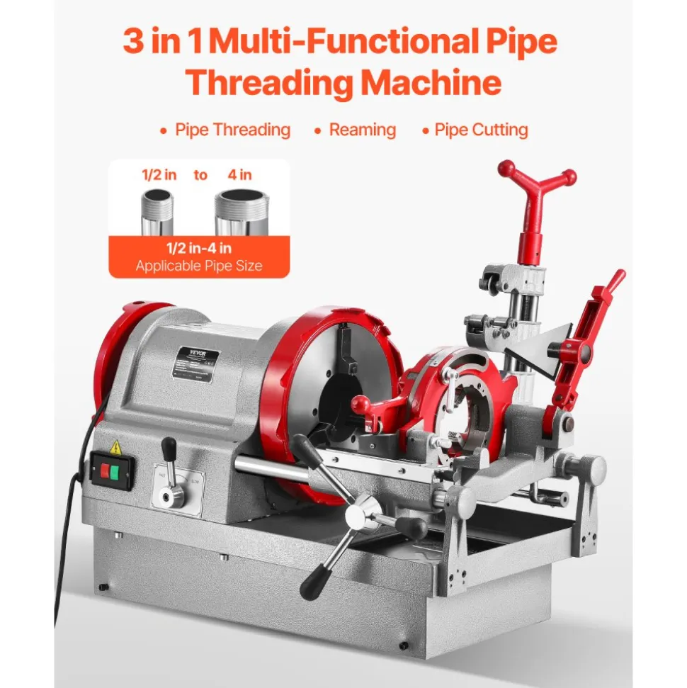 VEVOR Electric Pipe Threader Machine, 750W 28RPM Threading Cutting Machine, 1/2 to 2 inch Pipes Threading Cutter Tool with Foot Pedal for Plumbing, Automotive Repairs, Metalworking