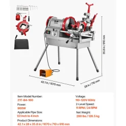 VEVOR Electric Pipe Threader Machine, 750W 28RPM Threading Cutting Machine, 1/2 to 2 inch Pipes Threading Cutter Tool with Foot Pedal for Plumbing, Automotive Repairs, Metalworking