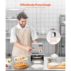 VEVOR Electric Pizza Dough Press Machine, 6 inch Pizza Pastry Press Plate, Stainless Steel Bread Presser, Adjustable Thickness Commercial Forming Machine, with 100 Pcs Parchment Paper