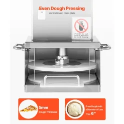 VEVOR Electric Pizza Dough Press Machine, 6 inch Pizza Pastry Press Plate, Stainless Steel Bread Presser, Adjustable Thickness Commercial Forming Machine, with 100 Pcs Parchment Paper