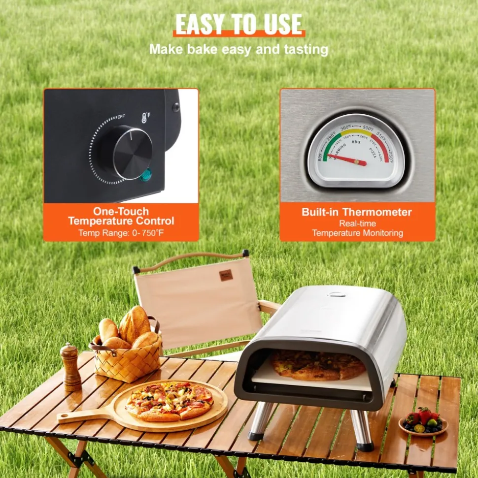 VEVOR 12" Electric Pizza Oven Countertop, Stainless Steel Pizza Maker Machine with Pizza Stone and Spatula, Heats up to 850°F, Multipurpose Indoor & Outdoor Pizza Cooker for Restaurant Home Camping