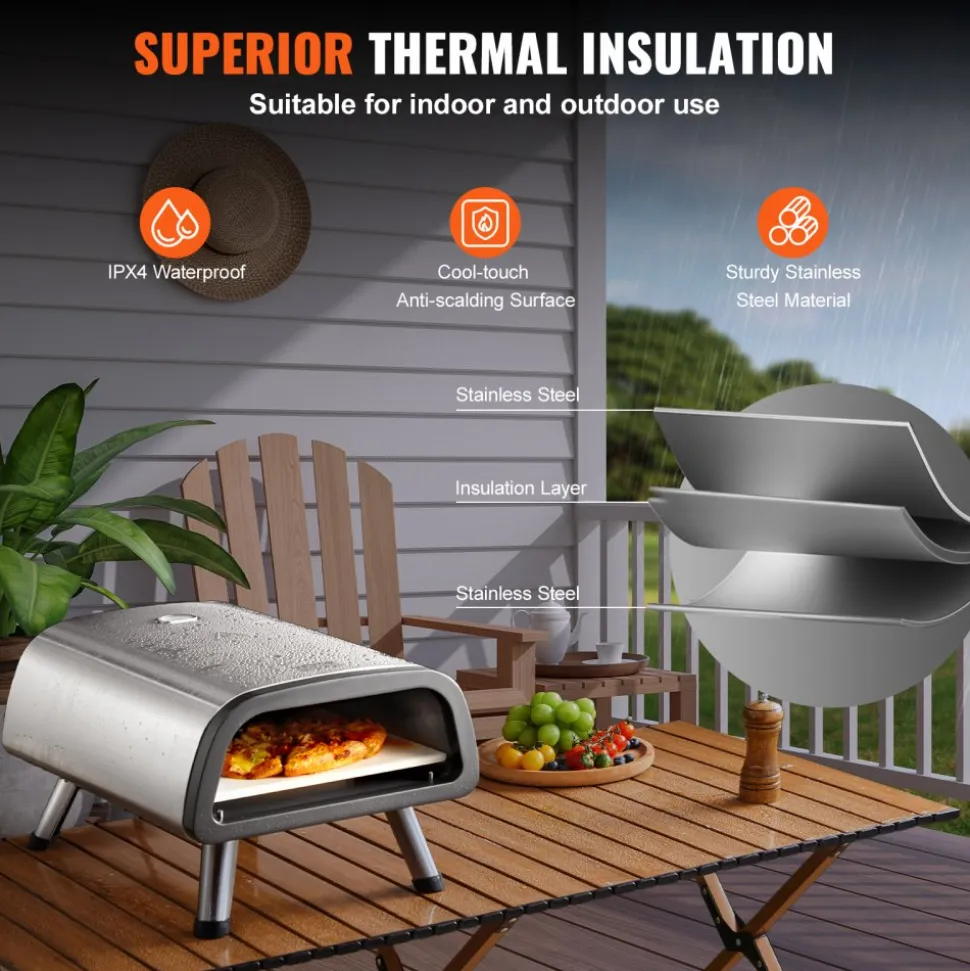 VEVOR 12" Electric Pizza Oven Countertop, Stainless Steel Pizza Maker Machine with Pizza Stone and Spatula, Heats up to 850°F, Multipurpose Indoor & Outdoor Pizza Cooker for Restaurant Home Camping