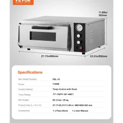 VEVOR Electric Pizza Oven, 18-Inch Commercial Pizza Ovens, 752°F Max Temp, 1740W Large Pizza Oven Countertop with Temp & Time Control, Built in Thermometer Indoor Pizza Maker for Restaurant Home Use