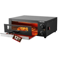 VEVOR Electric Pizza Oven, 12 in Countertop Pizza Oven, 77 to 572°F Temp Range, 1450W Indoor Pizzas Maker w/Timing & Temp Control, Pizzas Cooker w/Dual Heat Tube, Grill Rack, for Kitchen & Commercial