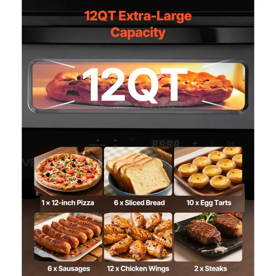 VEVOR Electric Pizza Oven, Smart Pizzas Maker Indoor with 5 Preset, 12-Inch Countertop Pizza Cooker w/ Touch Srceen, 750℉ Max Temp, 2-Min Rpaid Baking Oven Thin & Crispy, Neapolitan, Frozen, New York