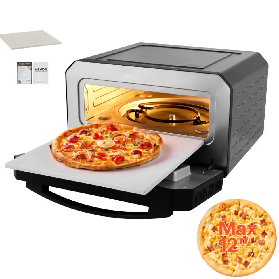 VEVOR Electric Pizza Oven, Smart Pizzas Maker Indoor with 5 Preset, 12-Inch Countertop Pizza Cooker w/ Touch Srceen, 750℉ Max Temp, 2-Min Rpaid Baking Oven Thin & Crispy, Neapolitan, Frozen, New York